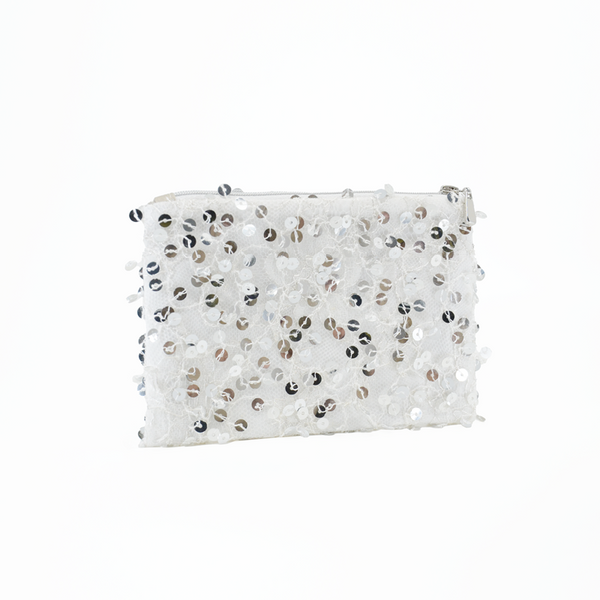 Stickerei-Täschchen "Pailletten" silber/weiss