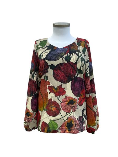 Bluse Wolle "big flower love" sand/rost