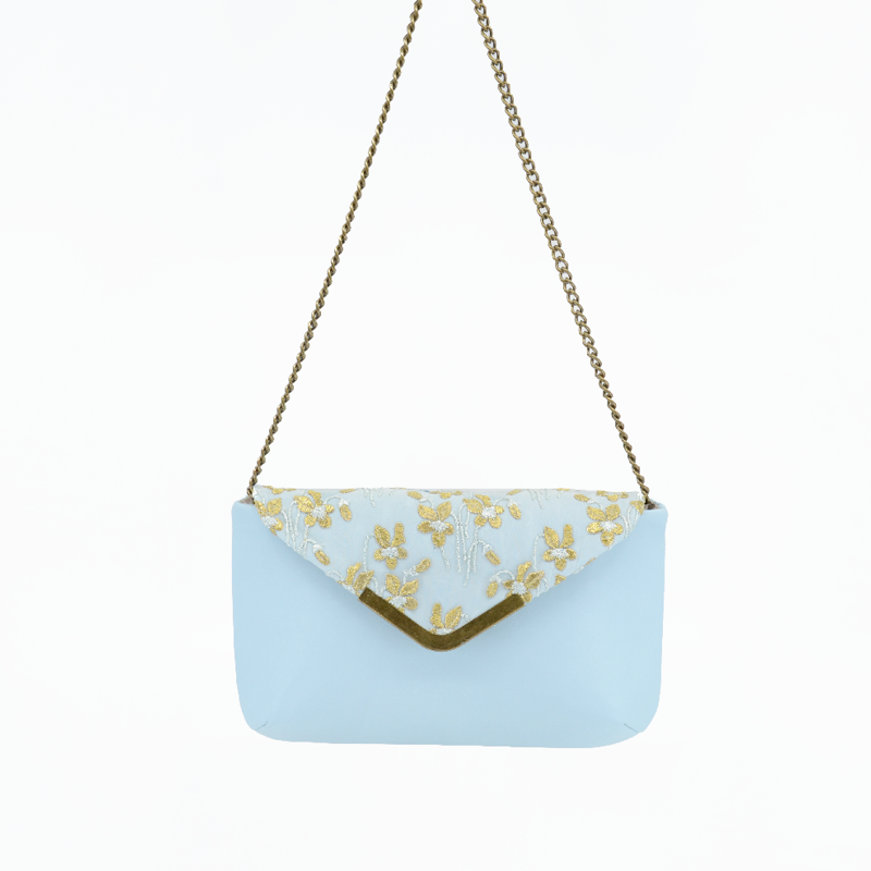 Handtasche Leder "Stickerei" hellblau