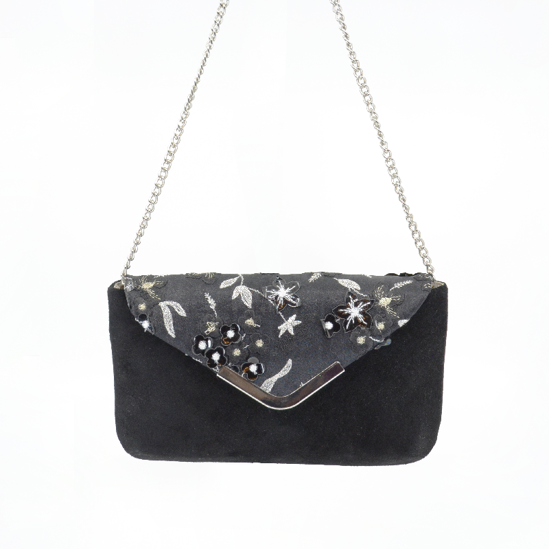 Handtasche Leder "Stickerei" schwarz