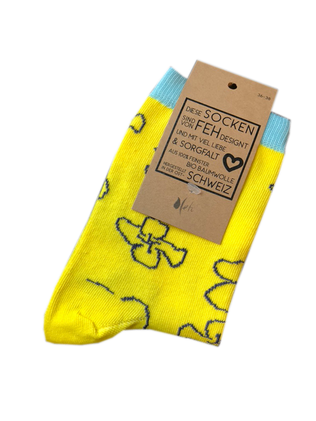 Socken „Hortensien“ zitronengelb