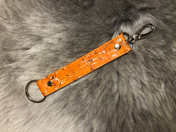 Schlüsselband Kork "orange metallic" silber