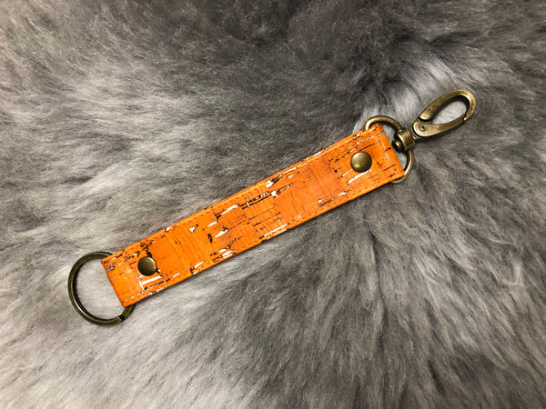 Schlüsselband Kork "orange metallic" altmessing