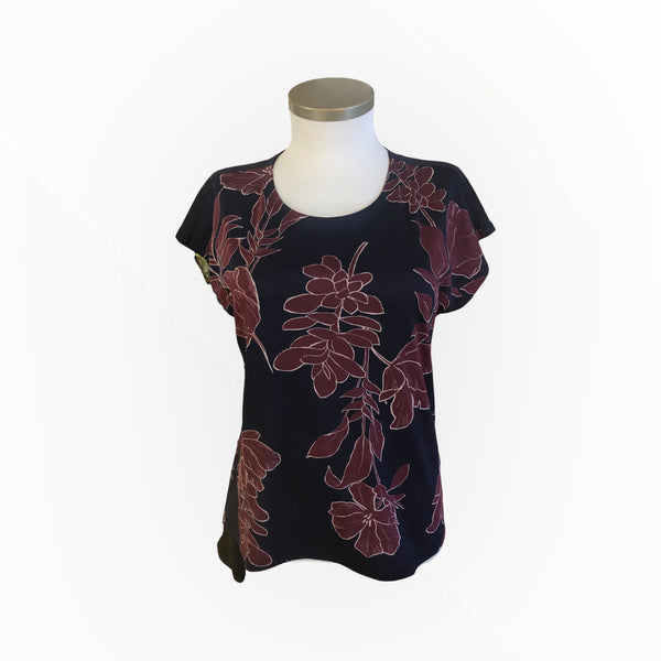 T-Shirt "leaves and flowers bordeaux" marine