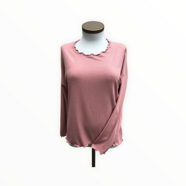 T-Shirt langarm "Ripp" rosa